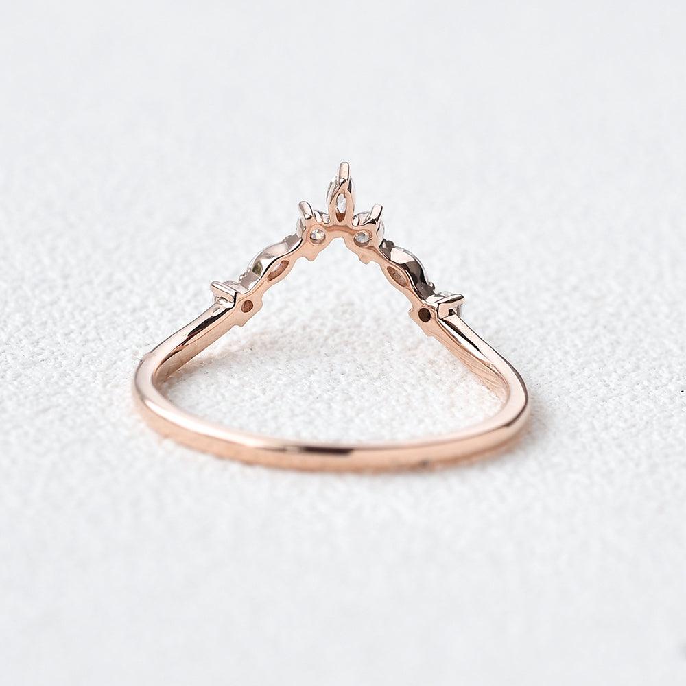 0.25 TCW Marquise & Round Moissanite V-Shape Pave Wedding Band