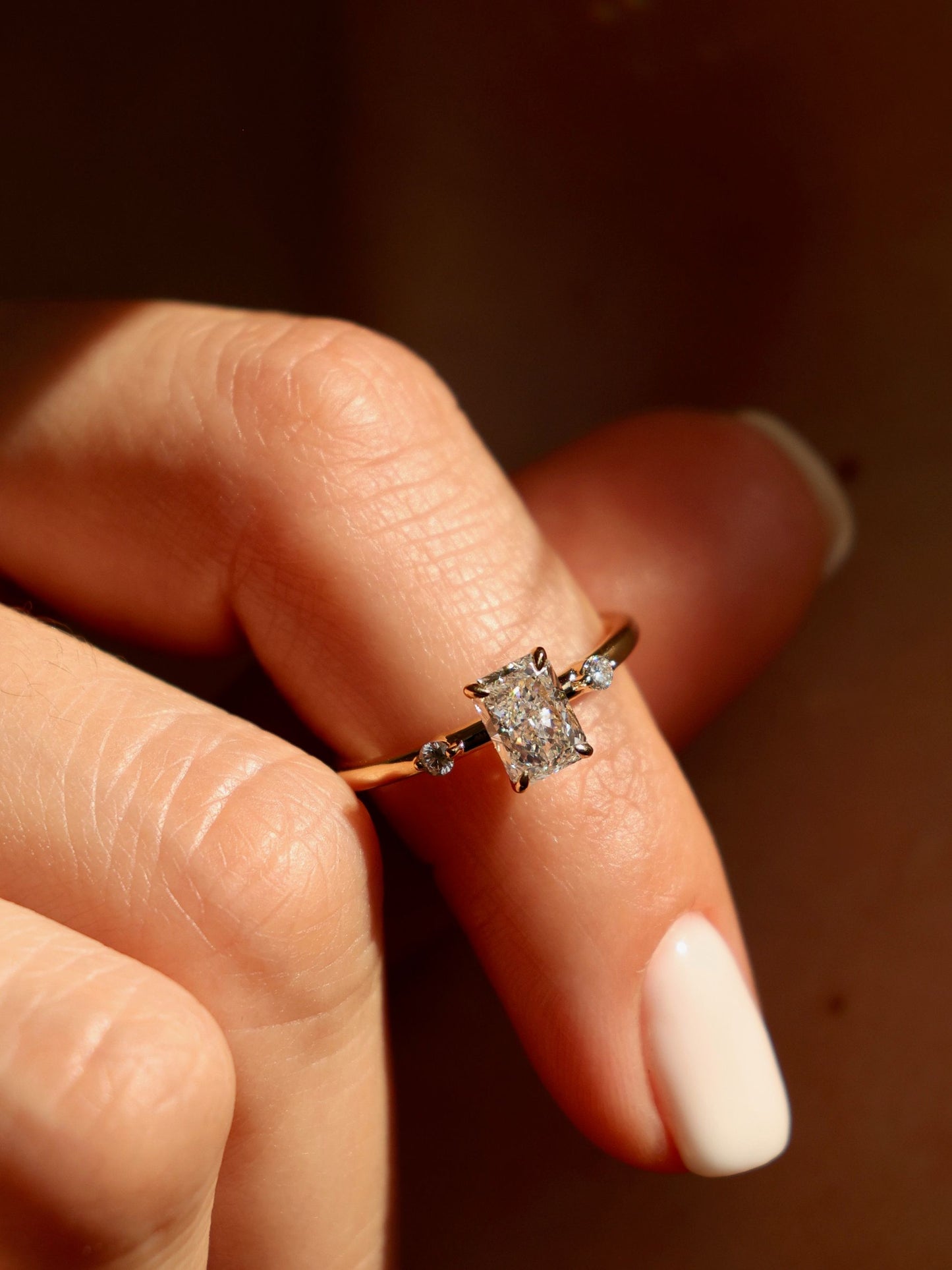 1 CT - 3 CT Radiant Cut Lab grown Diamond Side Stones Engagement Ring