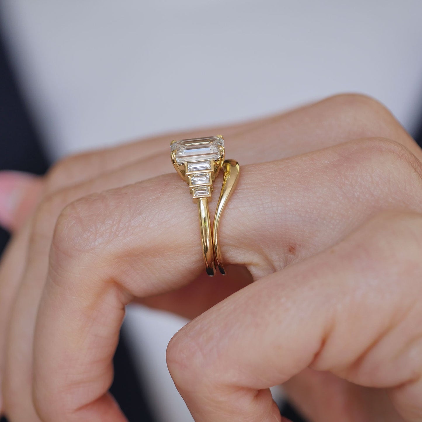 2.7 CT Emerald Cut Moissanite Cluster Engagement Ring