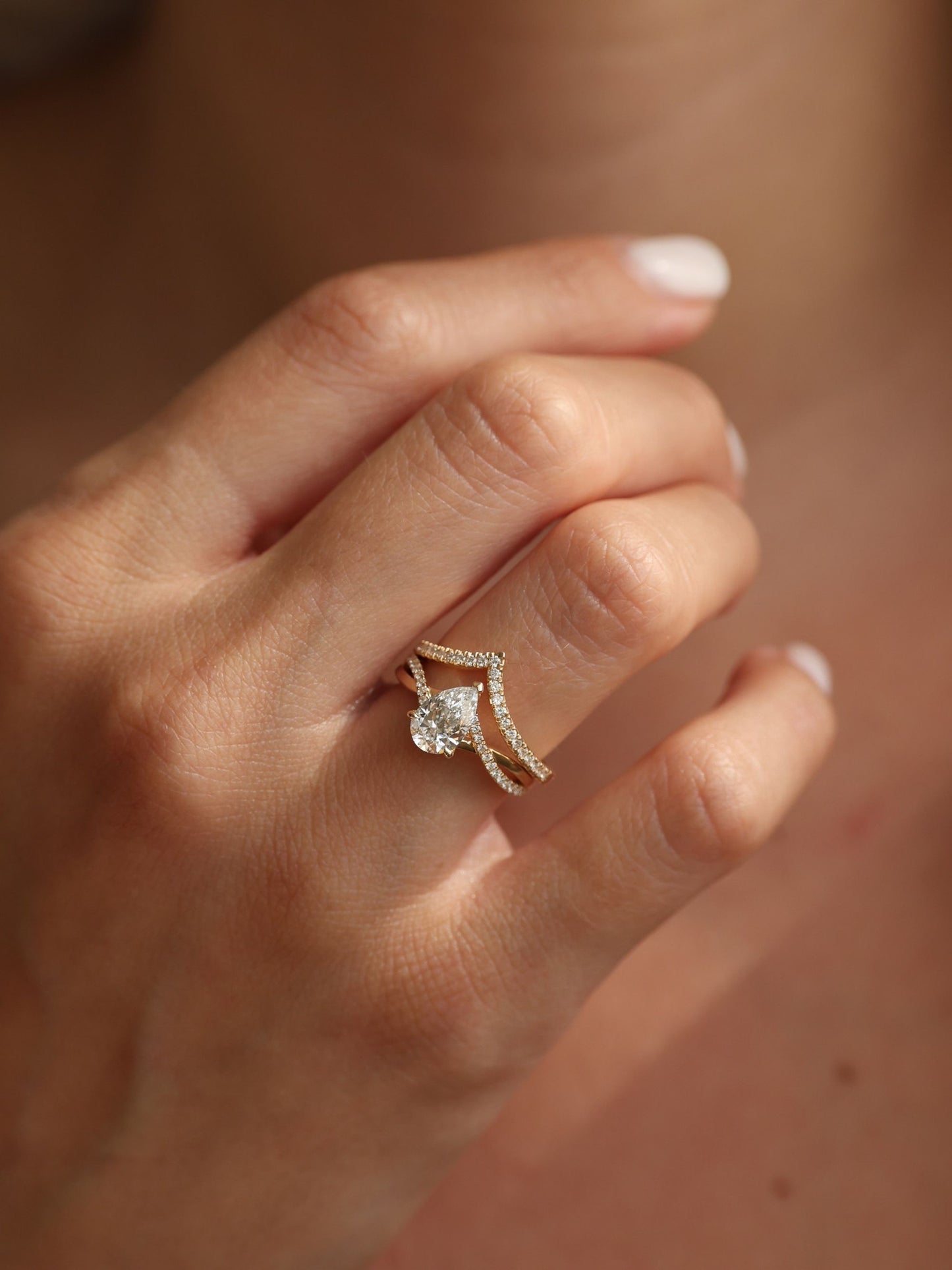 1 CT - 2 CT Pear Cut Lab grown Diamond Twisted Pave Setting Engagement Ring