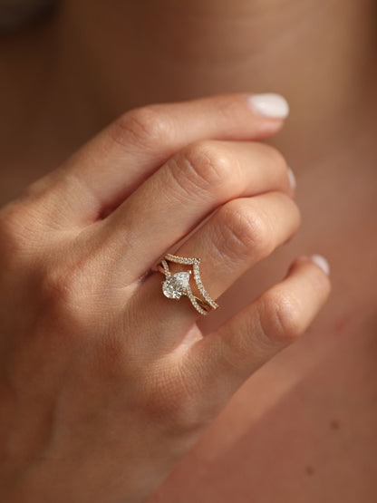 1 CT - 2 CT Pear Cut Lab grown Diamond Twisted Pave Setting Engagement Ring