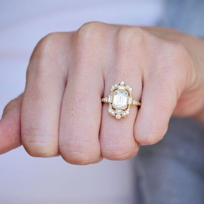 1.5 CT Emerald Cut Moissanite Fairmont Mosaic Engagement Ring