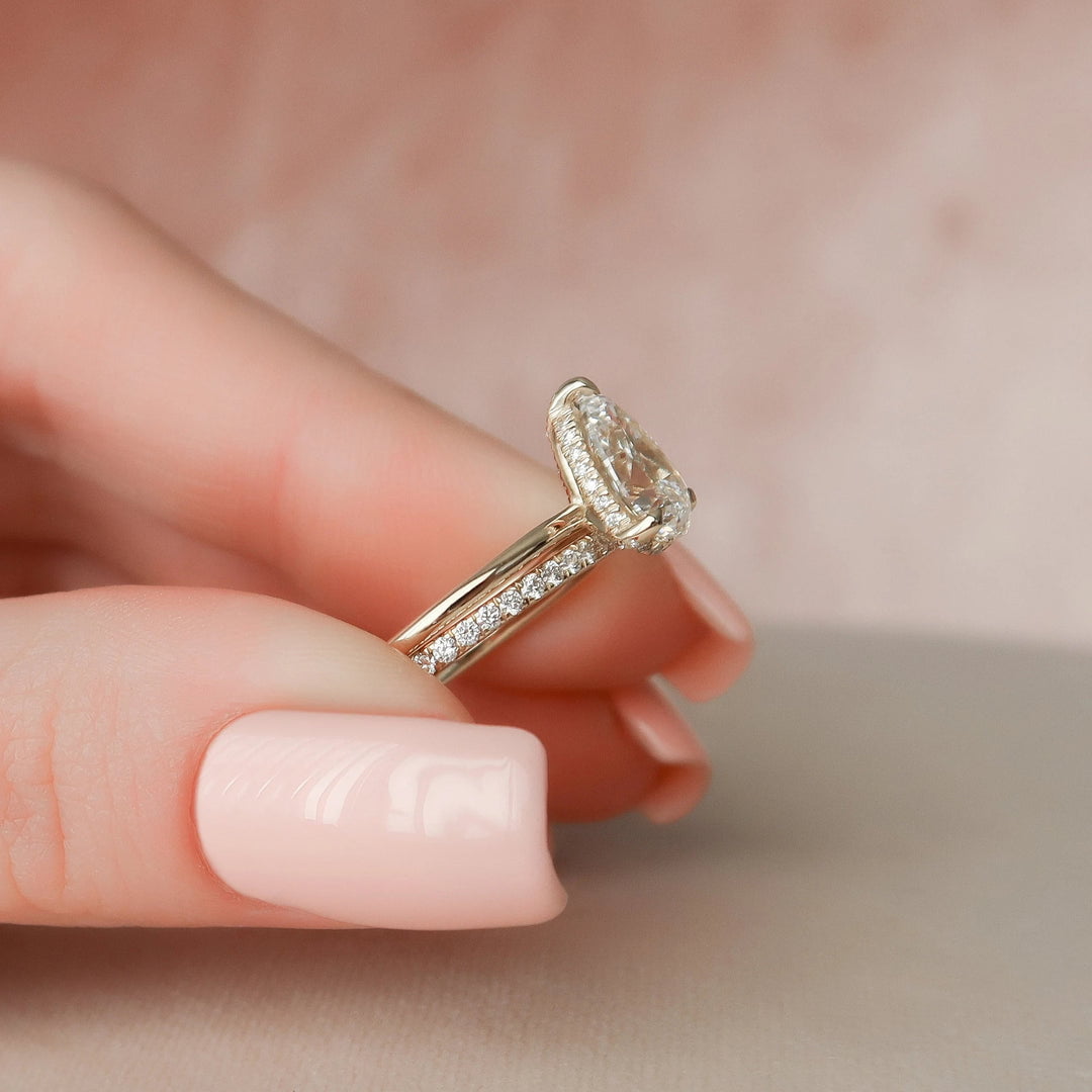 1.5 CT Pear Cut Hidden Halo Moissanite Solitaire Bridal Set