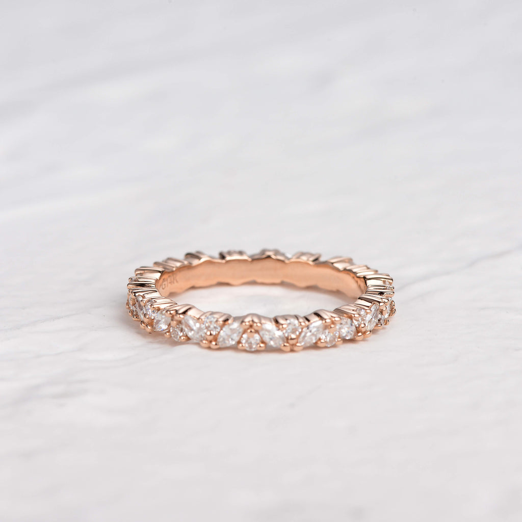 0.3 TCW Marquise Moissanite Full Eternity Cluster Wedding Band