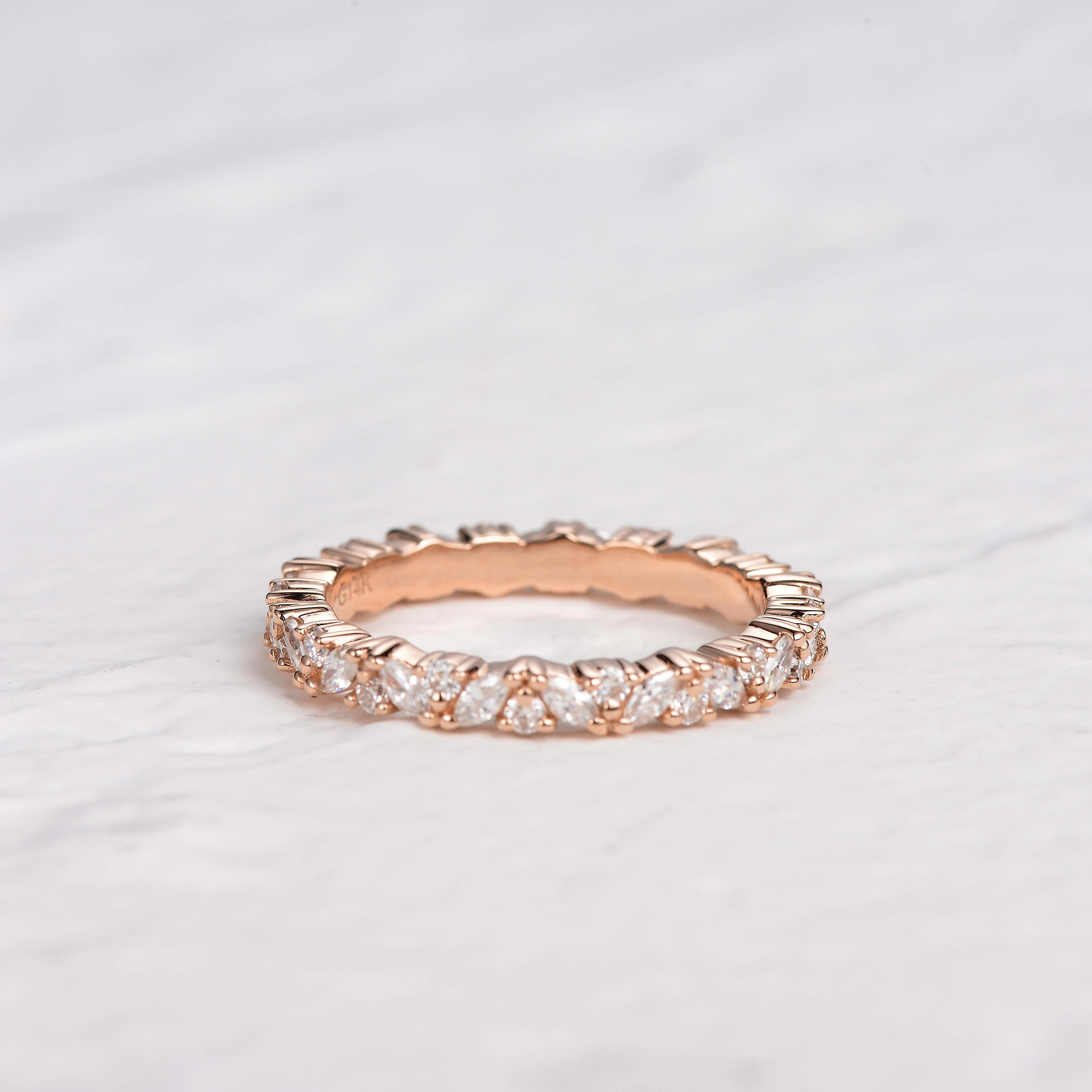 0.3 TCW Marquise Moissanite Full Eternity Cluster Wedding Band