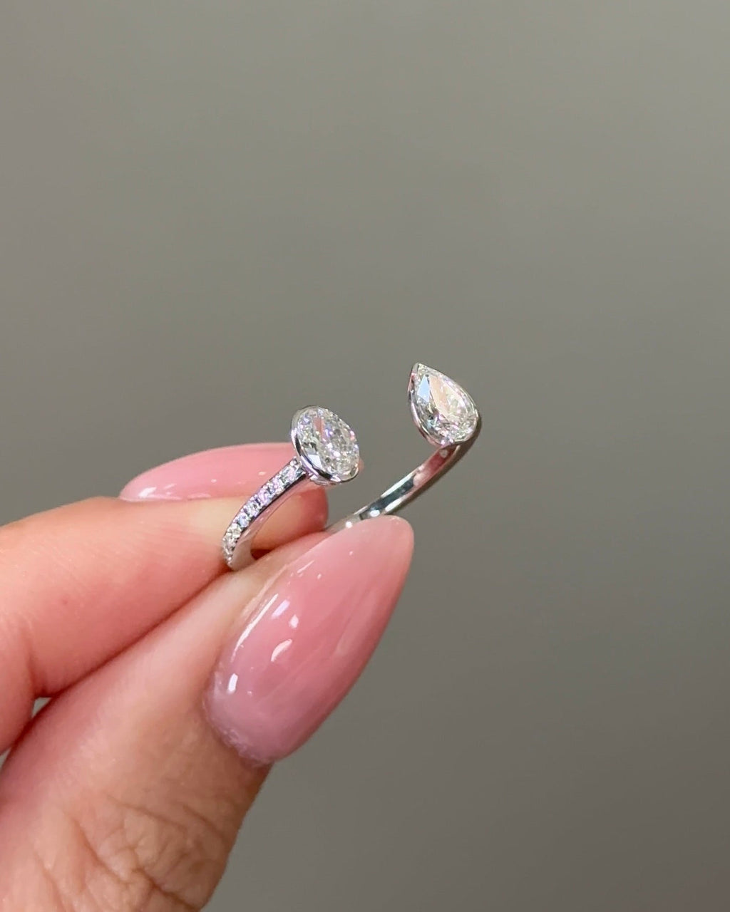 0.77 TCW Pear & Oval CVD Diamond Bezel with Open Cuff Wedding Band