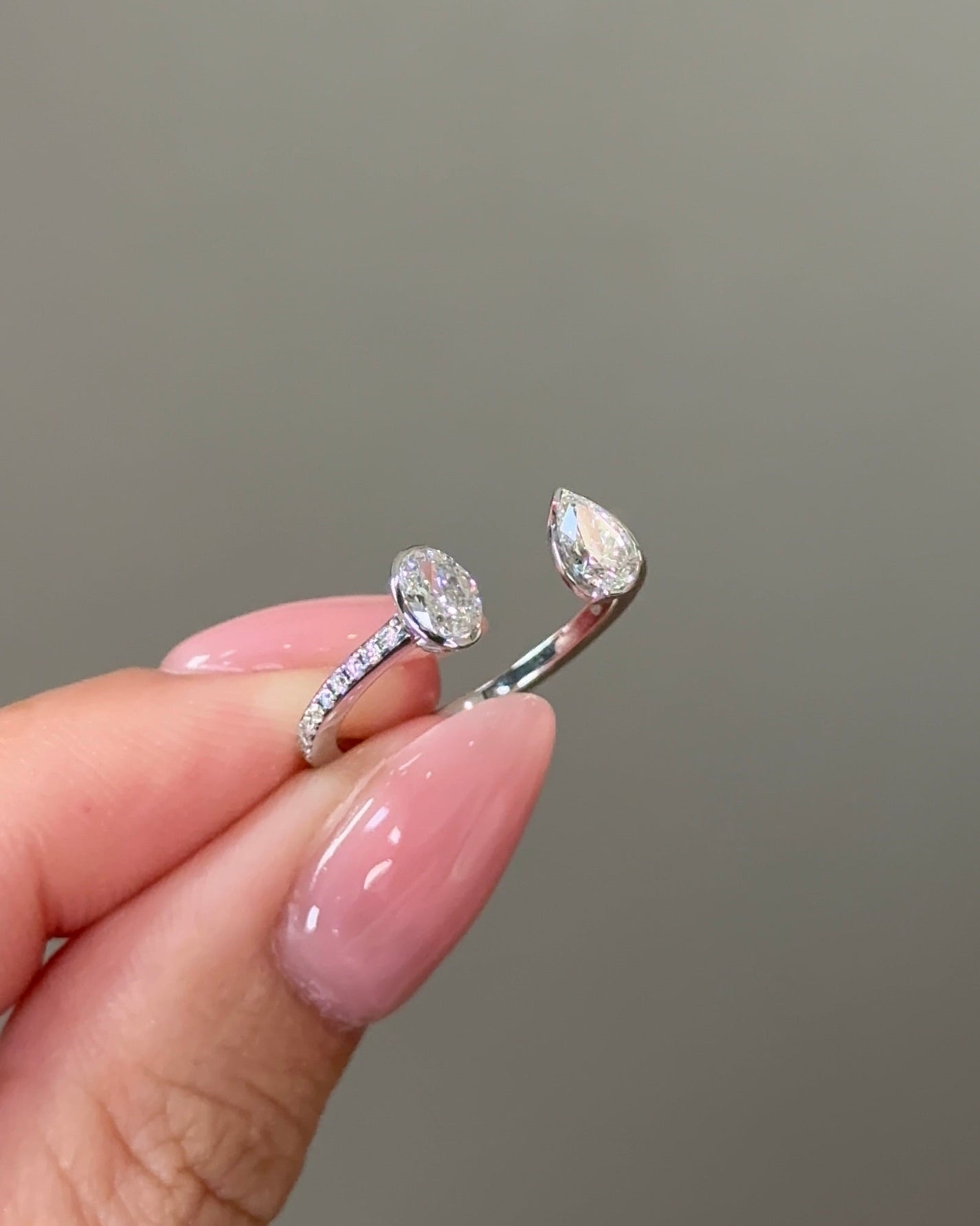 0.77 TCW Pear & Oval CVD Diamond Bezel with Open Cuff Wedding Band