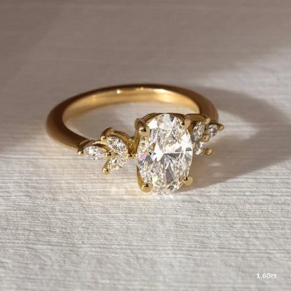 1.6 CT - 2.6 CT Oval Cut Cluster Moissanite Engagement Ring