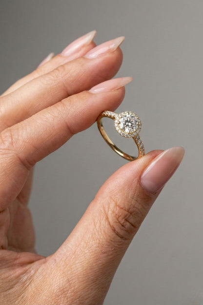 Round Cut Halo & Pave Style Moissanite Engagement Ring