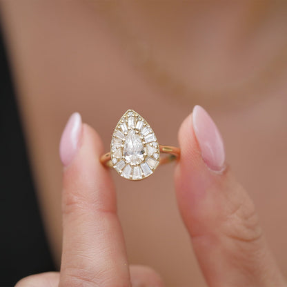 0.73 CT Pear Cut Moissanite Cluster Mosaic Engagement Ring