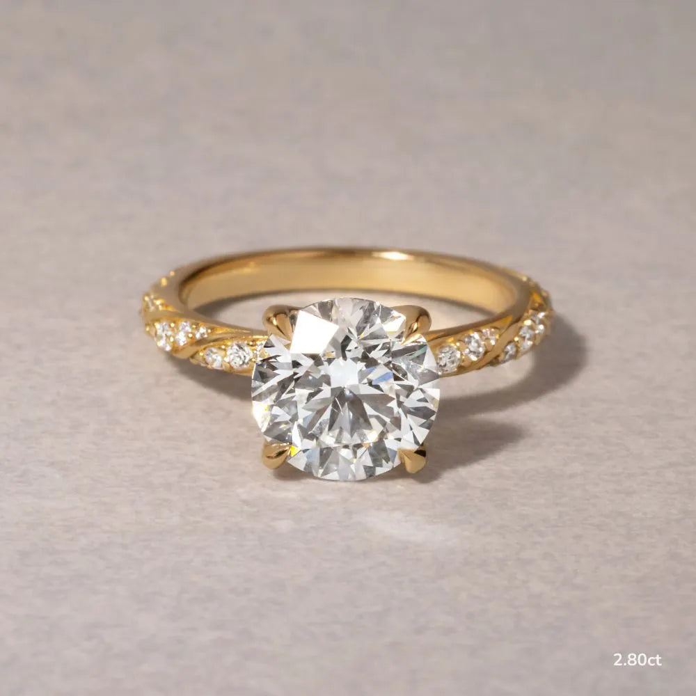 1.7 CT - 2.8 CT Round Cut Twisted Pave Moissanite Engagement Ring