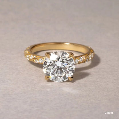 1.7 CT - 2.8 CT Round Cut Twisted Pave Moissanite Engagement Ring
