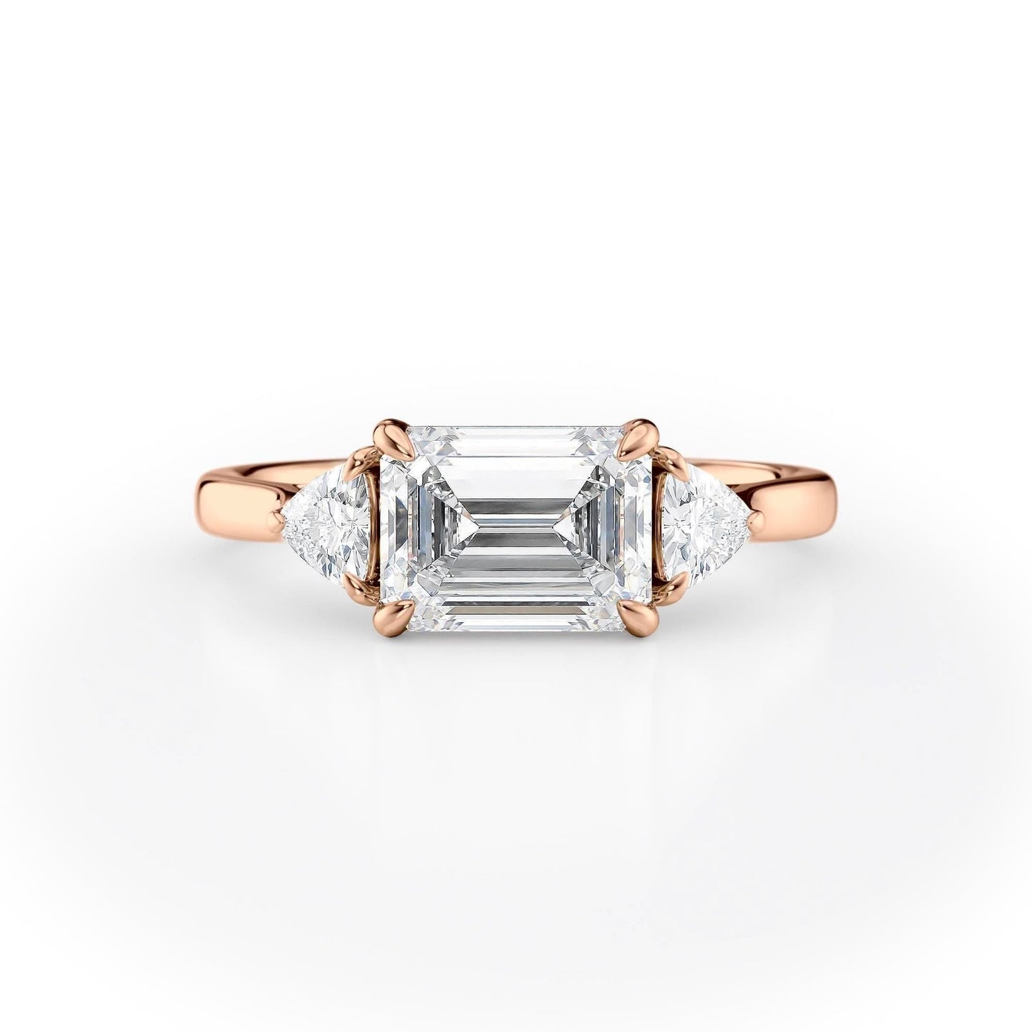 1.5 CT Emerald Cut Three Stone Moissanite Engagement Ring