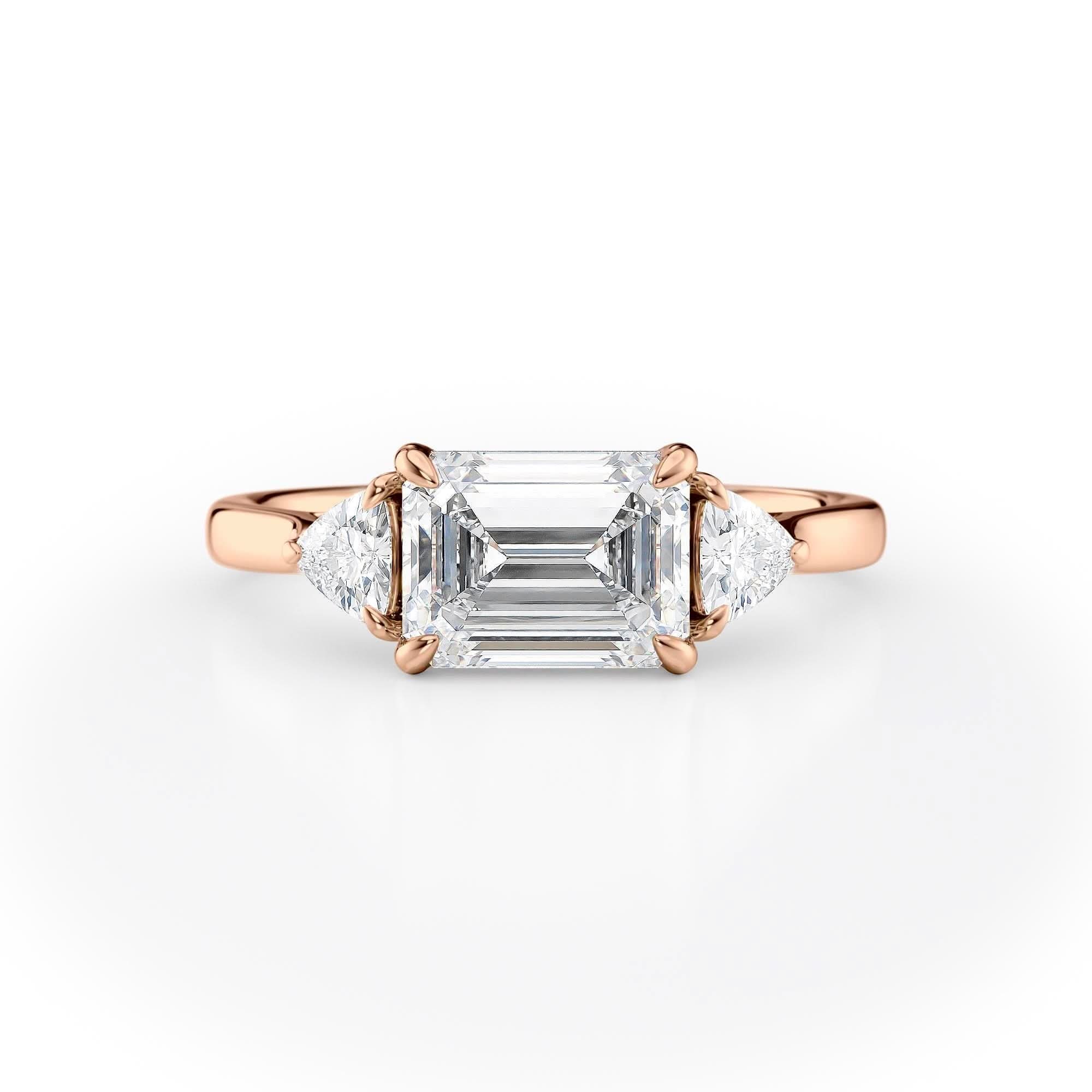 1.5 CT Emerald Cut Three Stone Moissanite Engagement Ring