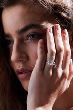 3.5 TCW Emerald Cut Three Stone Pave Moissanite Engagement Ring