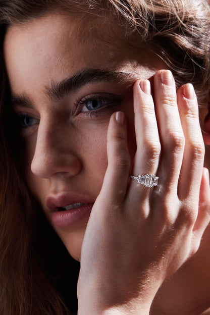 3.5 TCW Emerald Cut Three Stone Pave Moissanite Engagement Ring