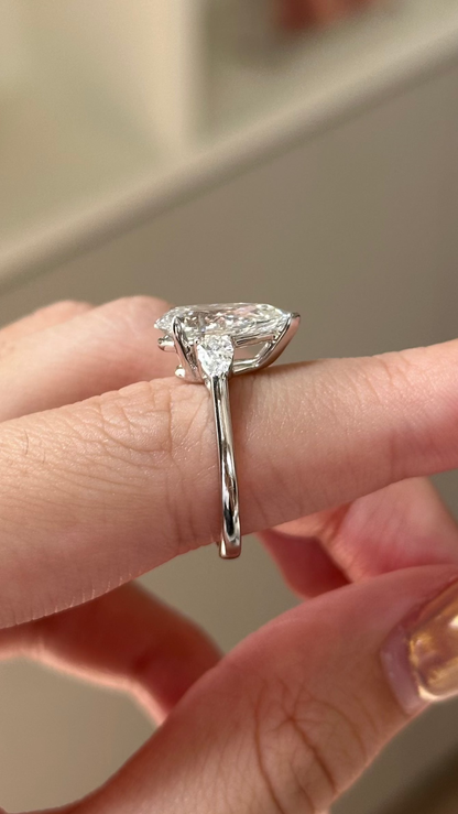 3.07 CT Pear Cut Lab grown Diamond Three Stone Engagement Ring