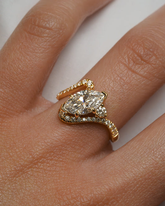 1.52 CT Marquise Cut Lab grown Diamond Side Stone with Pave Setting Engagement Ring