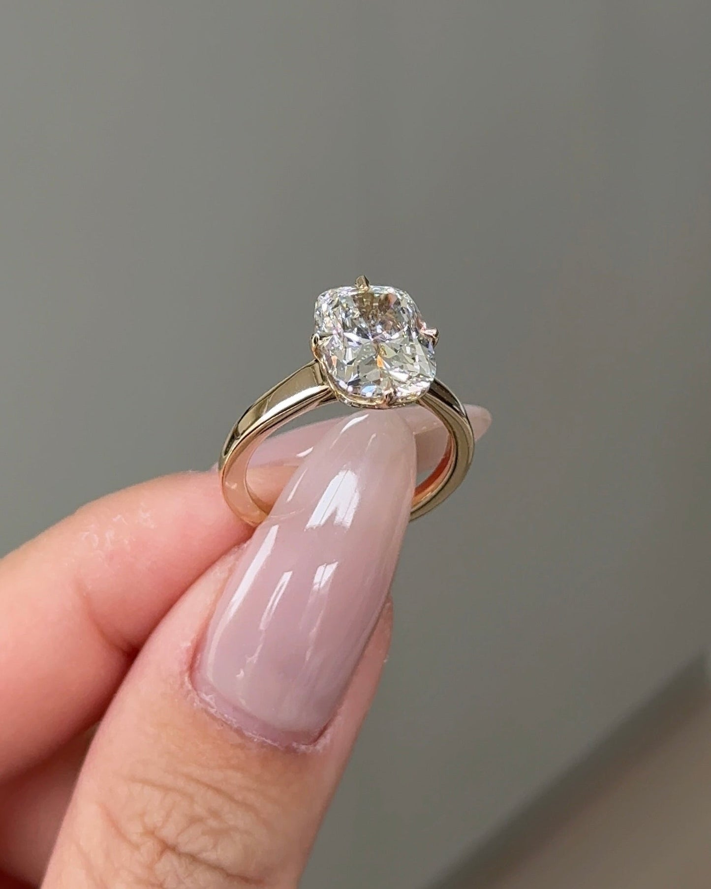 3.10 CT Cushion Cut Lab grown Diamond Hidden Halo Engagement Ring