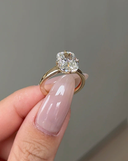 3.10 CT Cushion Cut Lab grown Diamond Hidden Halo Engagement Ring