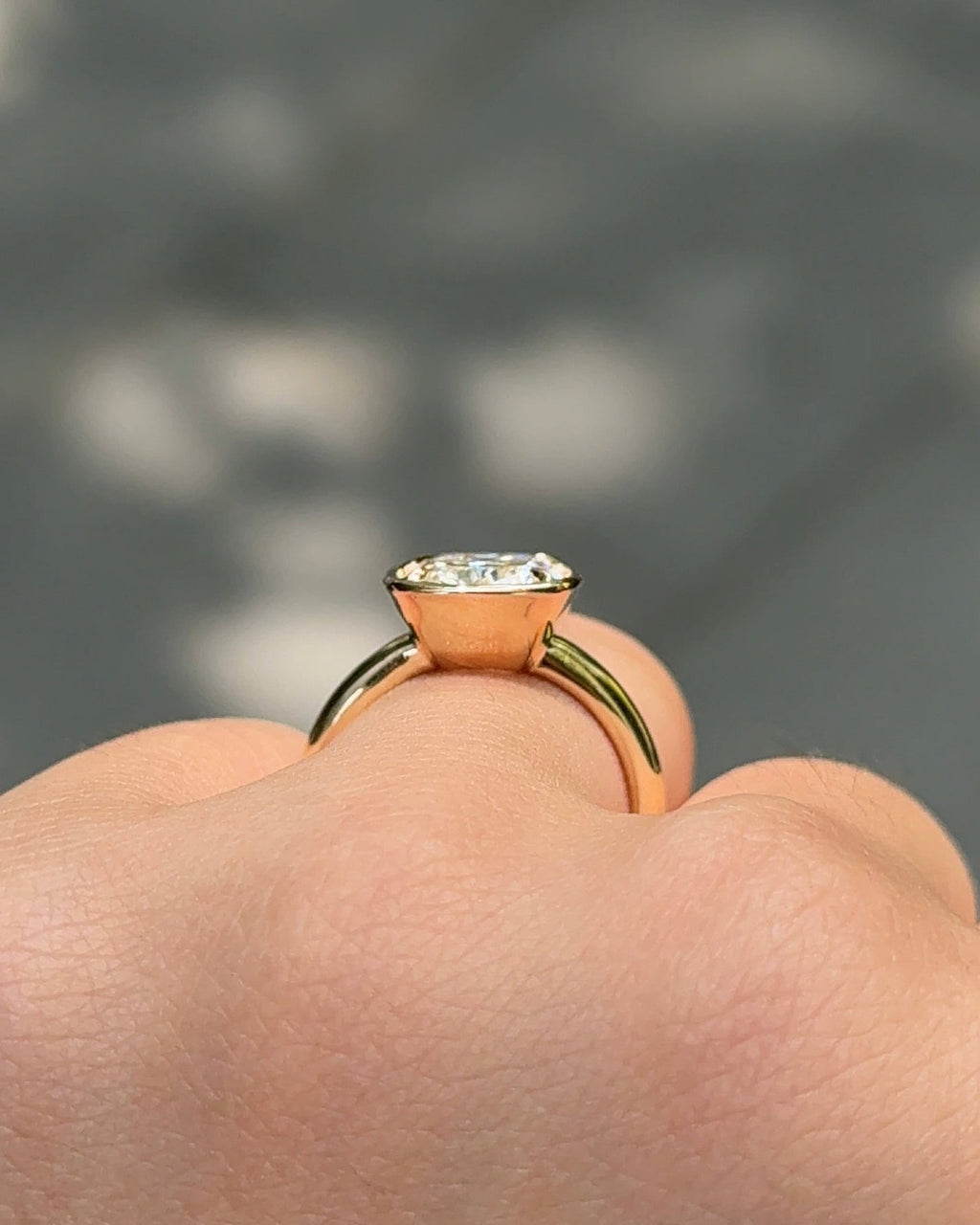 3.01 CT Cushion Lab grown Diamond Bezel Engagement Ring