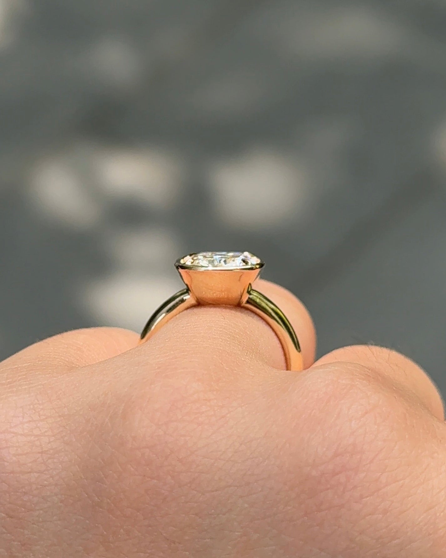 3.01 CT Cushion Lab grown Diamond Bezel Engagement Ring