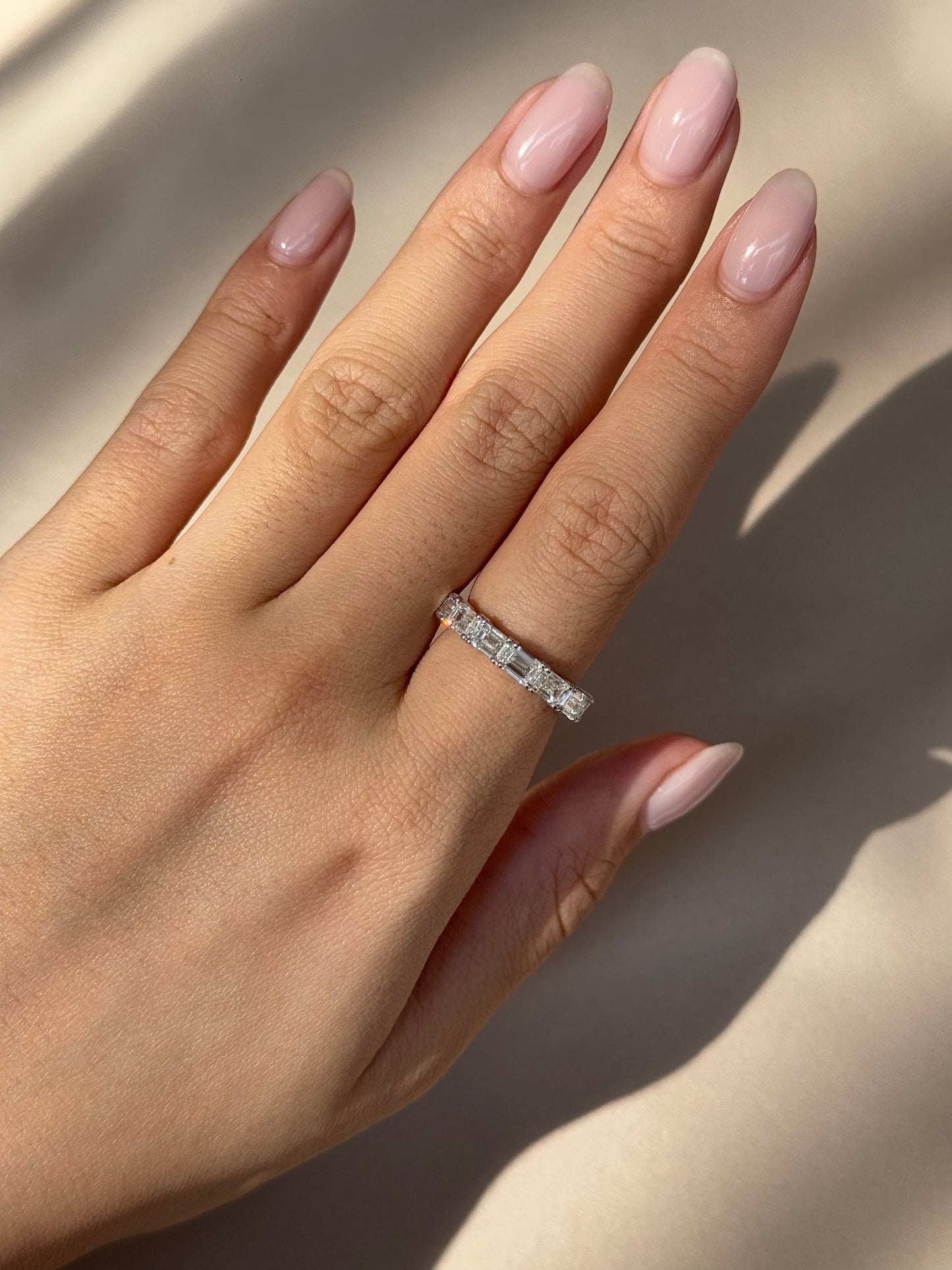 2.31 TCW Emerald CVD Diamond Half Eternity Wedding Band