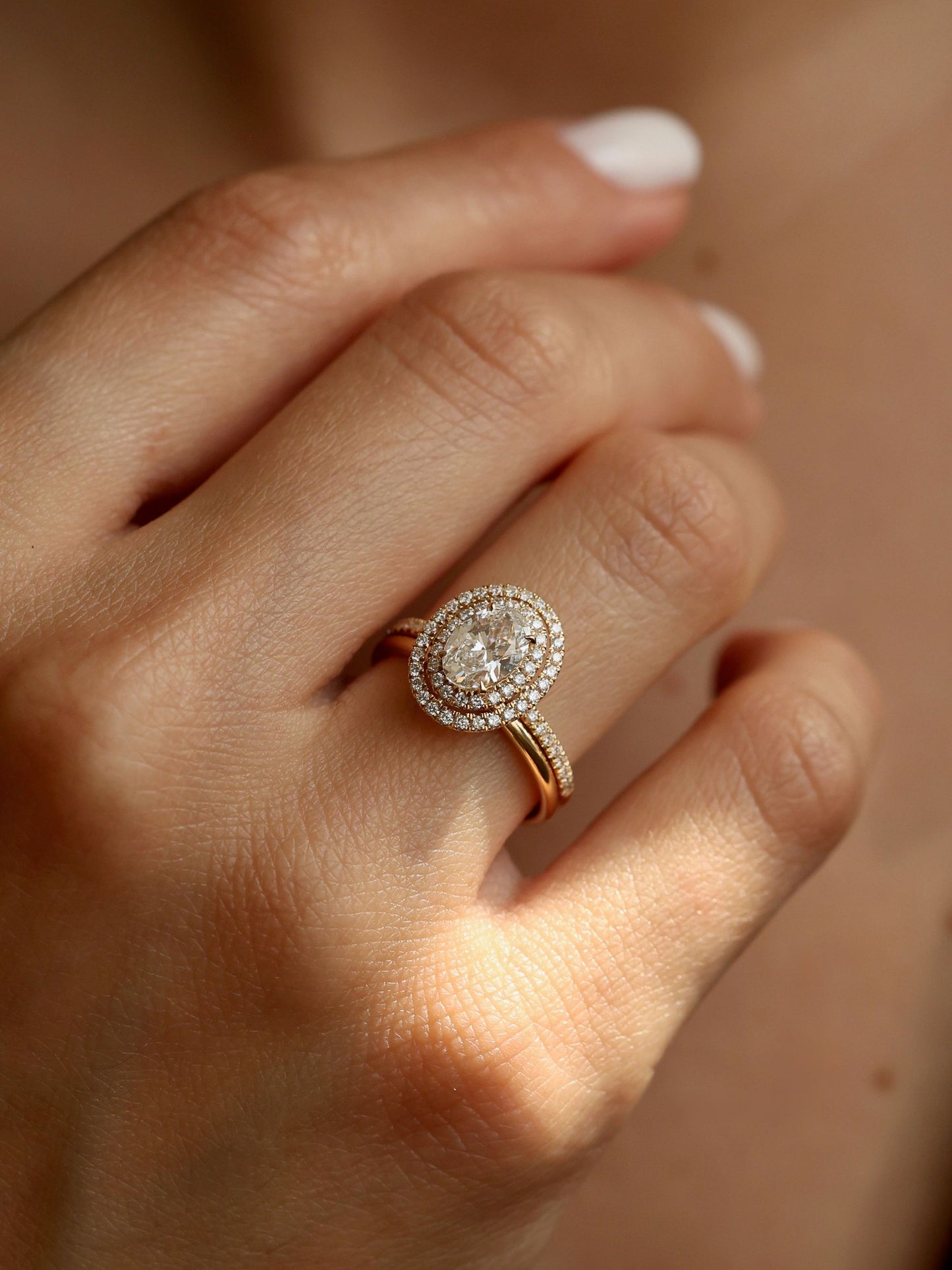 1 CT - 3 CT Oval Cut Lab grown Diamond Double Halo & Pave Engagement Ring