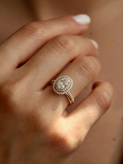 1 CT - 3 CT Oval Cut Lab grown Diamond Double Halo & Pave Engagement Ring