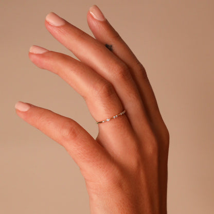 0.1 TCW Round & Marquise CVD Diamond Dainty Wedding Band