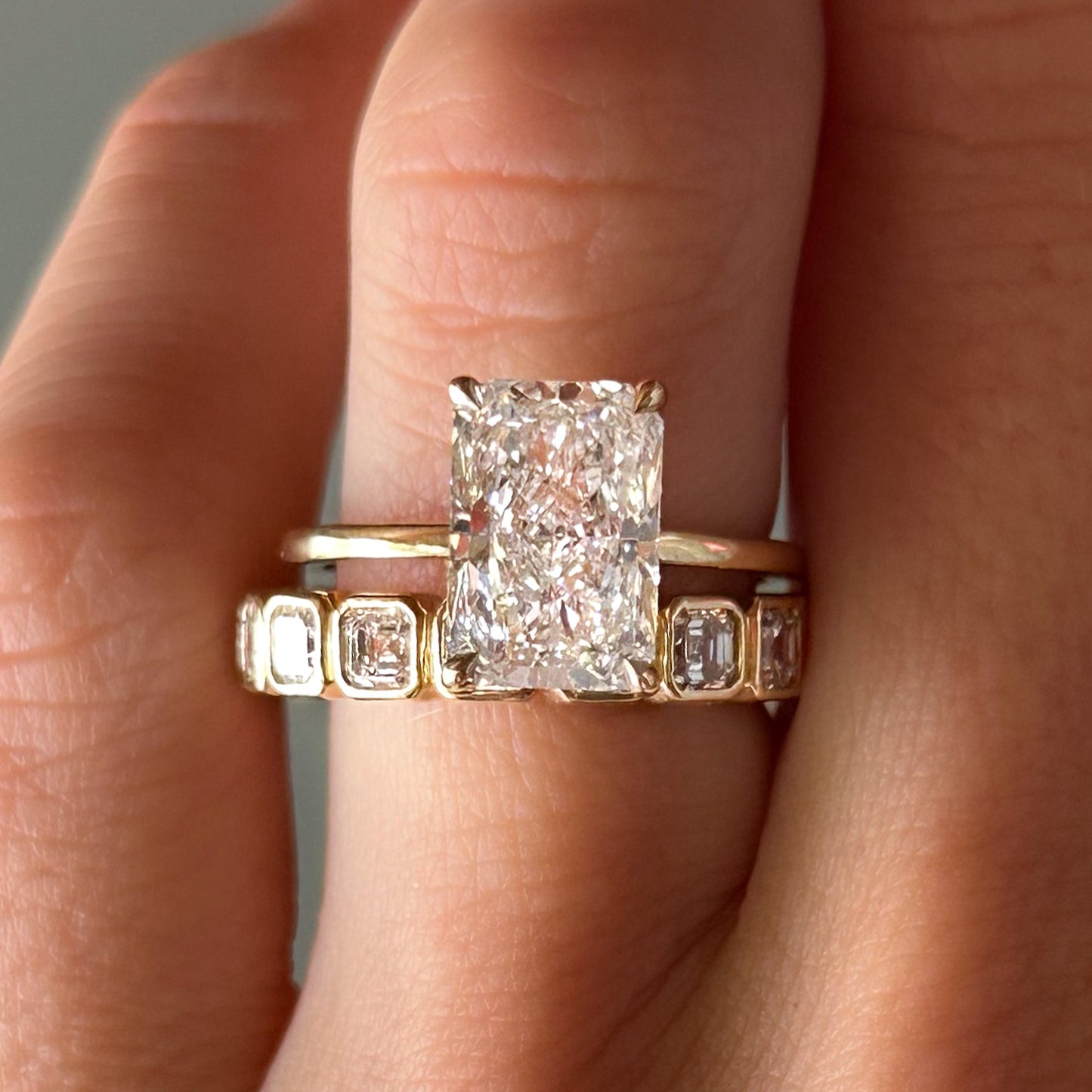 1.05 TCW Asscher CVD Diamond Half Eternity Bezel Set Wedding Band