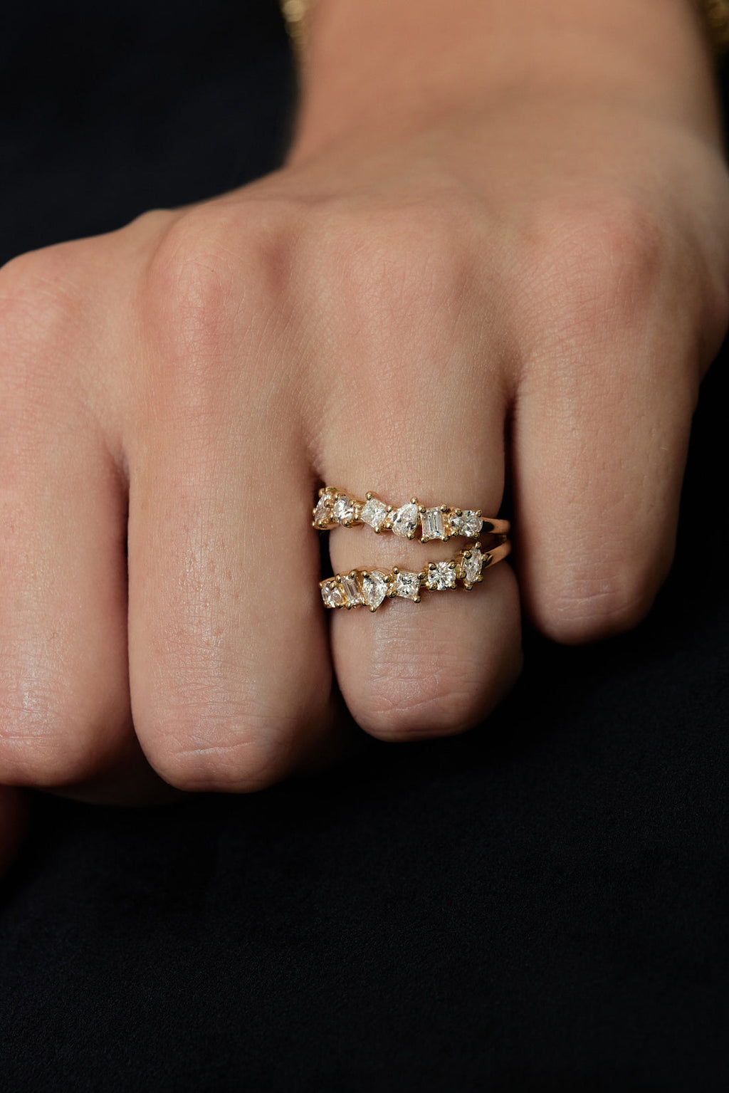 1.2 TCW Multi Shape Moissanite Diamond Double Band Style Wedding Band