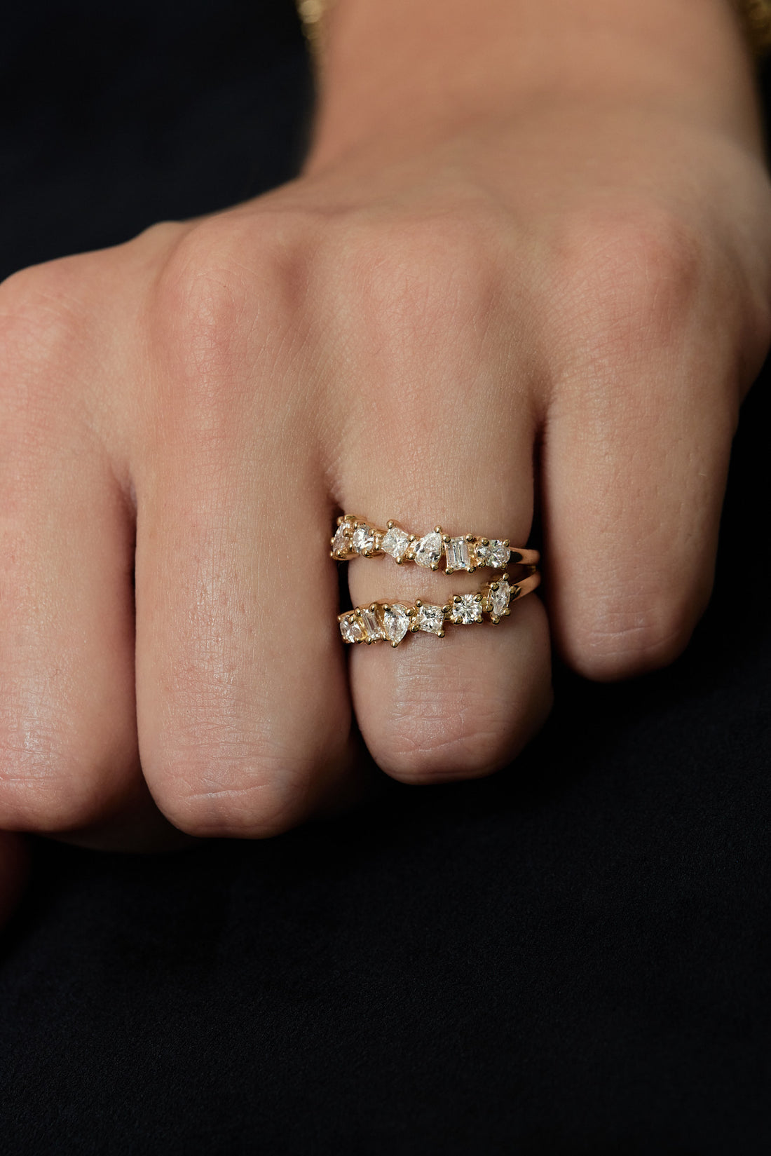 1.2 TCW Multi Shape Moissanite Diamond Double Band Style Wedding Band