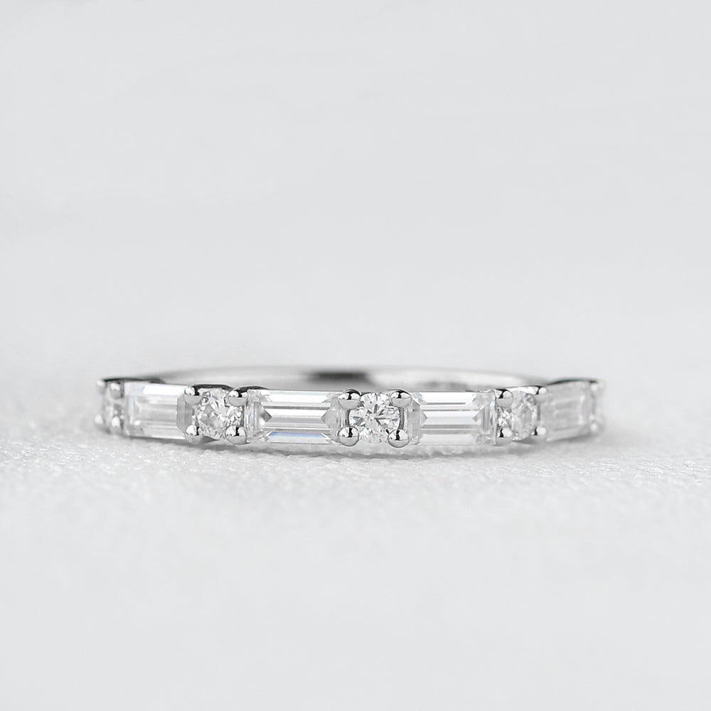 0.2 TCW Baguette & Round Moissanite Half Eternity Wedding Band
