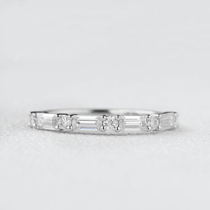 0.2 TCW Baguette & Round Moissanite Half Eternity Wedding Band