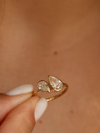 1.5 TCW Pear Cut Lab grown Diamond Two Stone & Bezel Engagement Ring