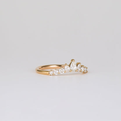 0.38 TCW Round & Pear CVD Diamond Chevron Wedding Band