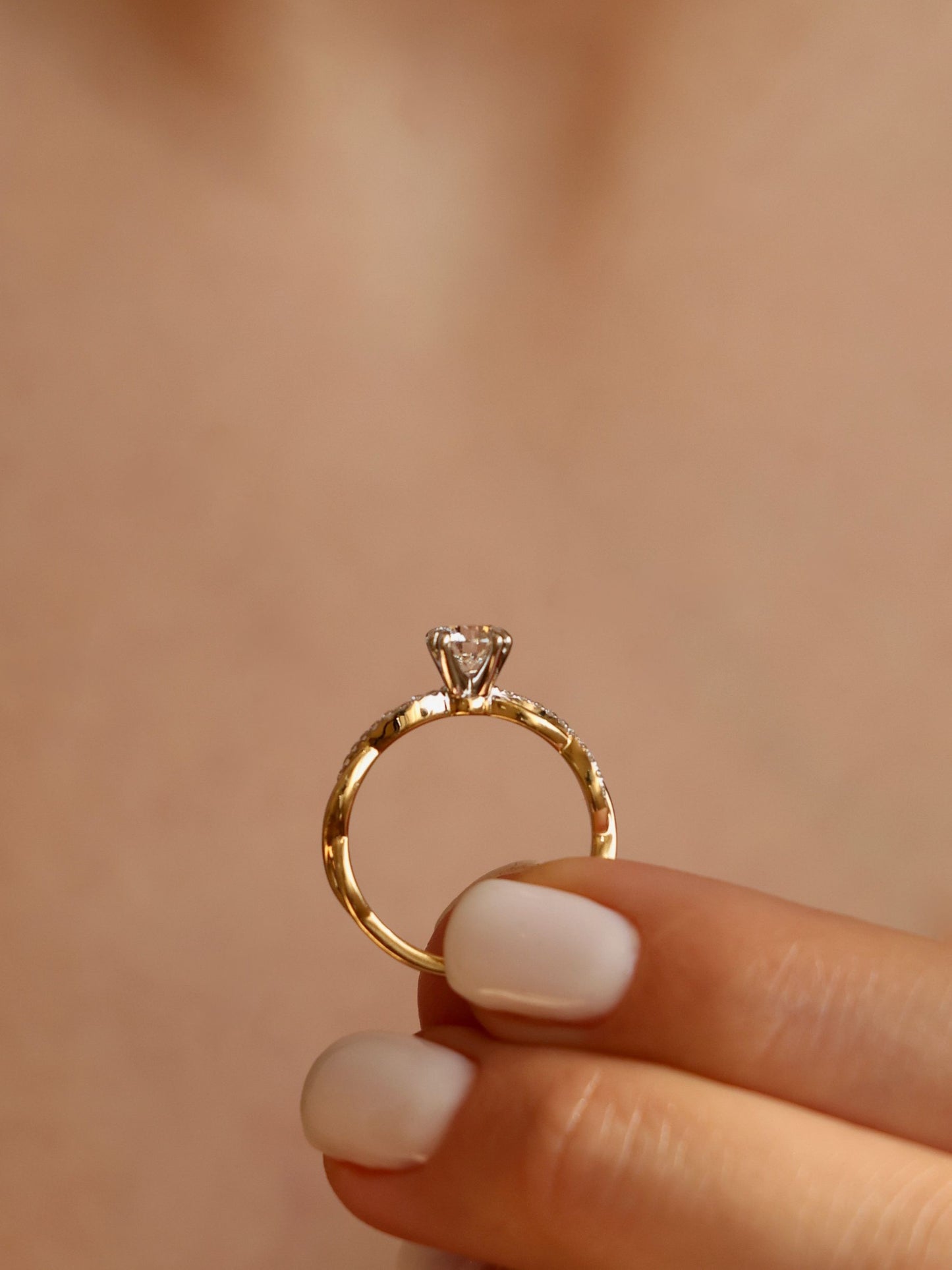 0.9 CT - 2.9 CT Round Cut Lab grown Diamond Twisted Pave Setting Engagement Ring