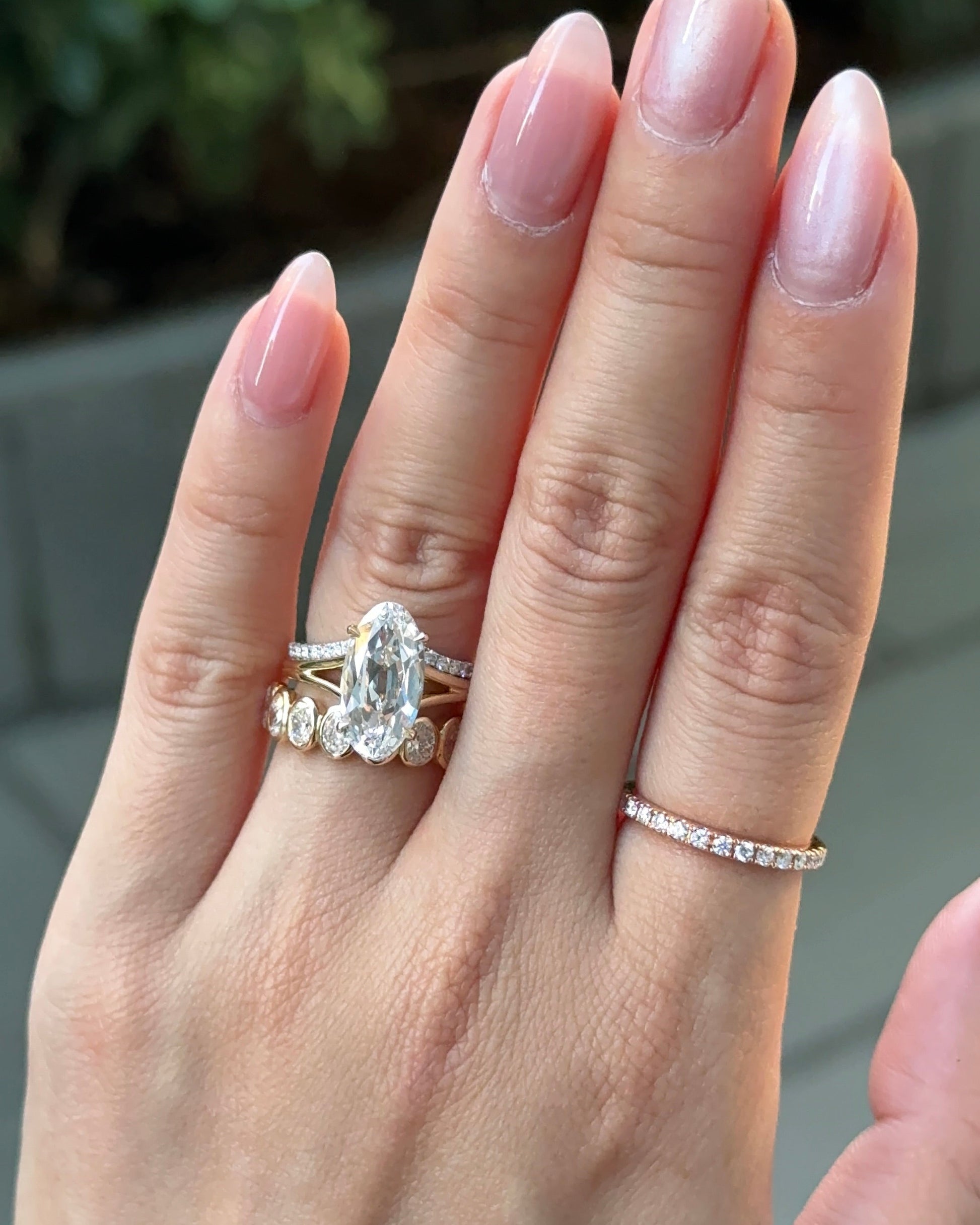 3.53 CT Antique Moval Cut Lab grown Diamond Wide Split Shank with Hidden Halo Engagement Ring