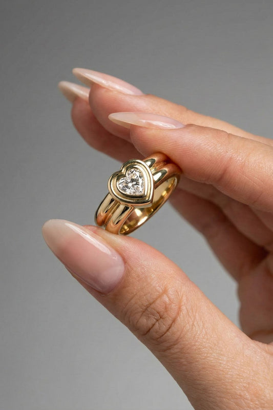 Heart Cut Lab grown Diamond Bezel Double Band Engagement Ring