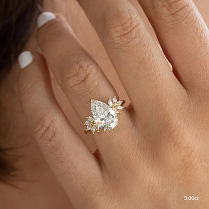 1.5 CT - 3 CT Pear Cut Cluster Moissanite Engagement Ring