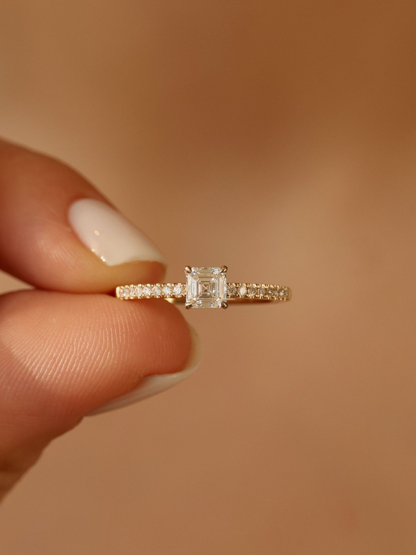 0.50 CT - 2.50 CT Asscher Cut Lab grown Diamond Pave Engagement Ring