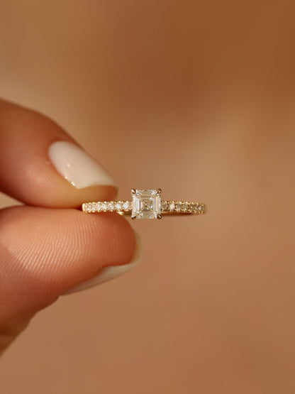 0.50 CT - 2.50 CT Asscher Cut Lab grown Diamond Pave Engagement Ring