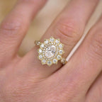 0.74 CT Oval Cut Moissanite Sunflower Style Mosaic Engagement Ring