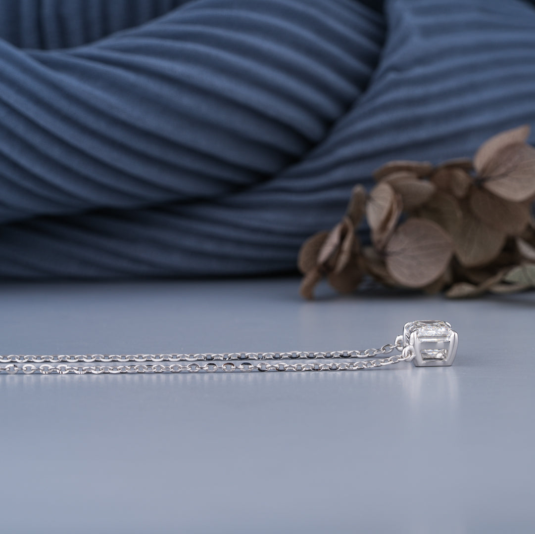 0.5 - 5.00 CT Emerald Cut Moissanite Diamond Solitaire Pendant Necklace