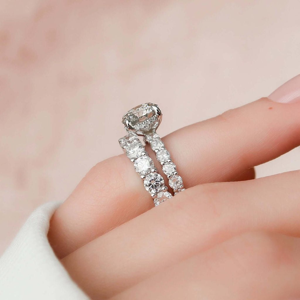 2.5 CT Round Cut Hidden Halo Moissanite Eternity Bridal Set