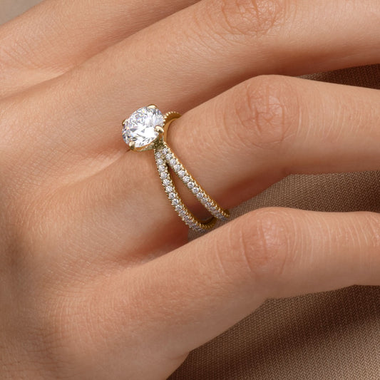 1.5 CT Round Cut Criss-Cross Pave Moissanite Engagement Ring