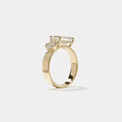 2.55 TCW Emerald & Round Cut Lab grown Diamond Two Stone Engagement Ring