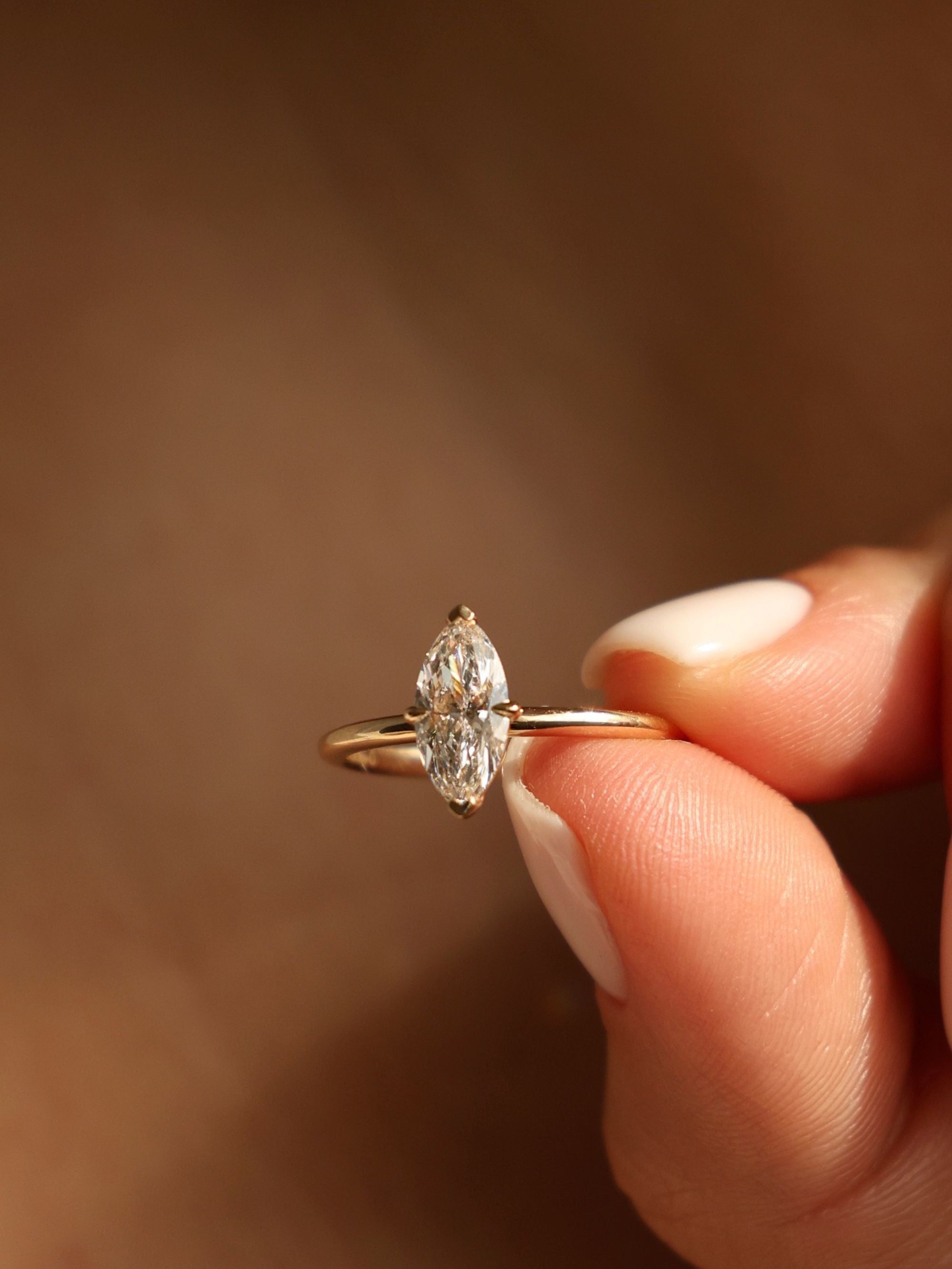 1 CT - 3 CT Marquise Cut Lab grown Diamond Solitaire Engagement Ring