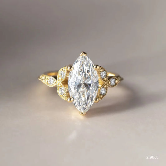 1.9 CT - 2.9 CT Marquise Cut Art Deco Vintage Style Moissanite Engagement Ring